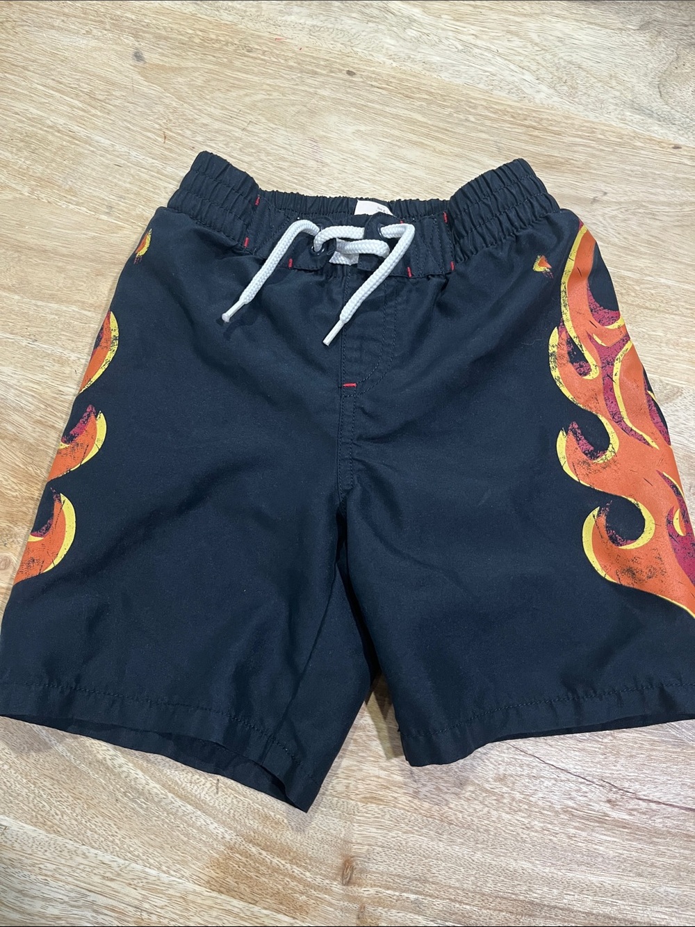 Crazy 8 Black Swim Trunks with Orange and Yellow Flame Sides